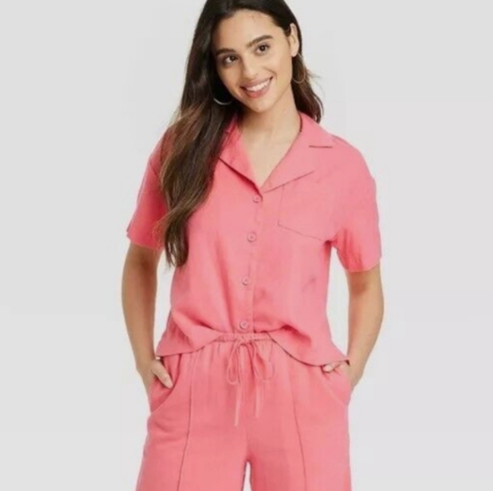 A New Day Short Sleeve Linen-Blend Shirt